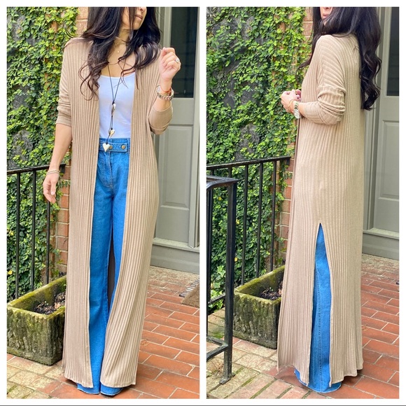 Mocha knit side slit longline duster - Picture 2 of 8